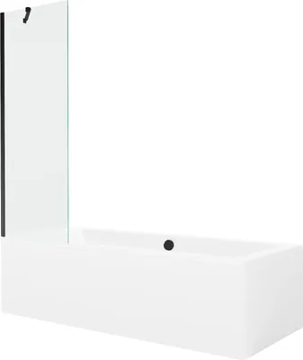 Produktbild von Mexen Cube rechteckige Badewanne 170 x 80 cm mit Verkleidung und 1-flügeliger 60 cm Duschwand, transparent, schwarz - 550517080?