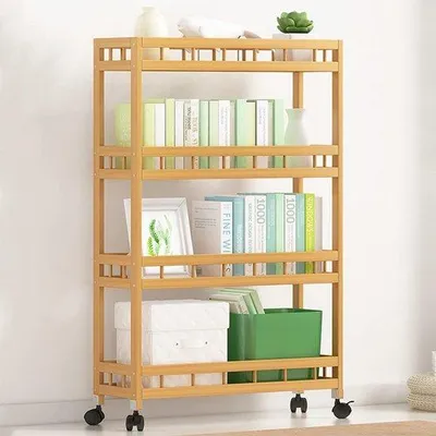 Image de Chariot de cuisine à roulettes - Chariot de rangement à 4 niveaux - Chariot en bois - 1 pièce