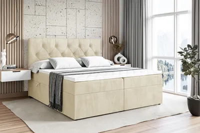 Produktbild von ALTDECOR Boxspringbett mit H3 Matratze und Topper - 140 x 200 cm - MIRAGE - Beige Samt - Polsterbett mit Bettkasten und Lattenrost, Bett mit Stauraum