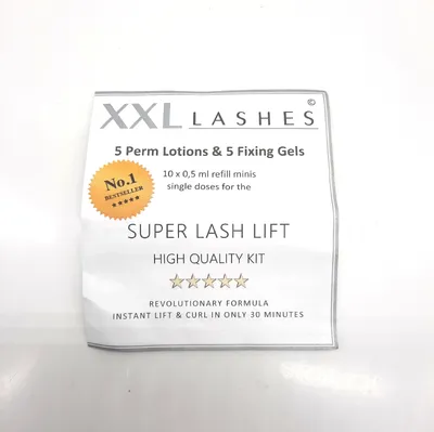Produktbild von XXL Lashes Wimpernlifting Set Kosmetik Augenbrauenlifting Veganes Pflege Set 10 Einzeldosen 5 Gel Sachets 5 Lotion Minituben 2 5 Minuten Einwirkzeit