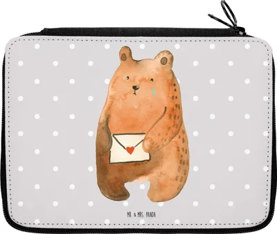 Produktbild von Mr. & Mrs. Panda Etui Bär Vermissen - Grau Pastell - Geschenk, Liebeskummer, Schulmäppchen, Freund, Unglücklich Verliebt, Federtasche, Teddy, Bleistiftetui, Federmappe
