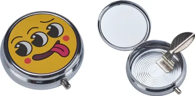 Produktbild von Taschen ASCHENBECHER "Funny Faces" Ø5cm mit Deckel aus Metall rund mini Reiseaschenbecher Taschenaschenbecher Reise Outdoor 46 (Gelb)