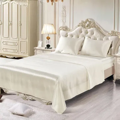 Produktbild von Satin-Bettlaken, passend für Matratzenhöhen von 25-30 cm, geeignet für Boxspringbetten und Topper, 110 g/m², glatt, Seide, glänzendes Satin, Boxspringbett