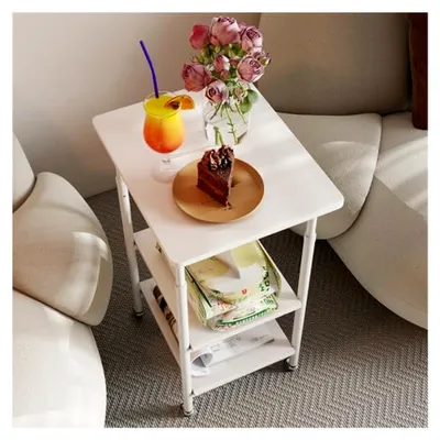 Produktbild von 3-stufiger Druckerständer, Druckertisch mit Rollen, Druckerwagen höhenverstellbar 12 cm, Rollcontainer 20kg belastbar, Druckerregal Rollwagen Maschinenständer für Büro (Weiß)