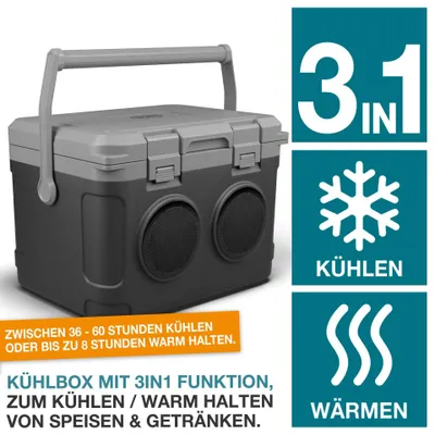 Produktbild von TOM Musikkühlbox CB-210 Schwarz 21L mit Bluetooth Lautsprecher, Akku Kühlbox tragbar für Camping Garten Outdoor