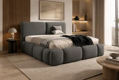 Productafbeelding van Kaiser Möbel: Gestoffeerd bed met bedlade, stof Doha, kleur grafiet, 140x200 cm, ABIK