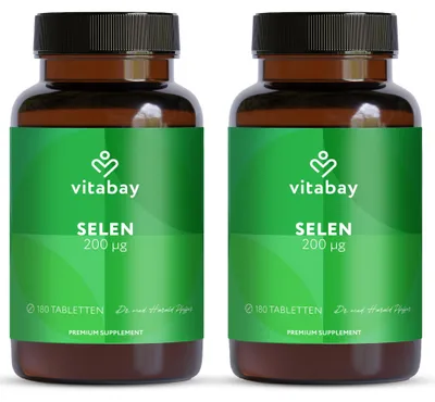 Produktbild von Vitabay Selen hochdosiert 200mg Vegan - 360 Selen 200µg Tabletten Selen Komplex Vegan - Selen 200 mcg Kapseln hochdosiert Selen Tabletten Selen Kapseln Hochdosiert - Labor