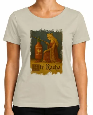 Imagen del producto de Camiseta para mujer con diseño de "Sir Racha Sriracha Ritter", estilo medieval, con motivos de chiles. Color: natural. Talla: 3XL