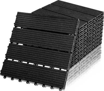 Produktbild von SWANEW Terrassenfliesen Holzfliesen WPC Fliesen 44er Kunststoff 4m² Garten 30x30cm Klickfliese Bodenbelag mit Drainage Anthrazit-grau