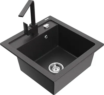 Produktbild von Mexen Vito 1-Becken-Granit-Spüle mit Mischbatterie Rita, Schwarz gesprenkelt - 6503-76-670300-76