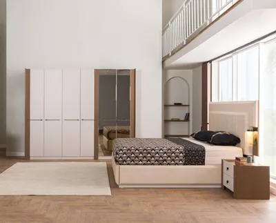 Produktbild von Komplettes Schlafzimmer Elternzimmer Garnitur Set Bett Nachttisch Schrank 4tlg