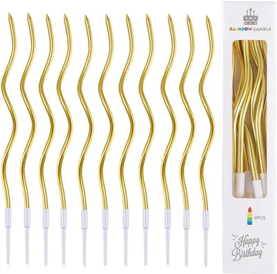 Immagine prodotto di Candeline a spirale per torte - Set di 36 - Candeline ricurve - Metalliche - Sottili e lunghe - Con supporto