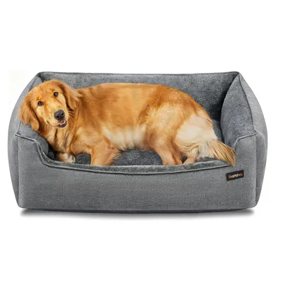 Produktbild von Feandrea Hundebett, Hundekissen in Leinenoptik, Hundekorb, erhöhte Ränder, rutschfeste Unterseite, Bezug abnehmbar waschbar, XL, für große Hunde