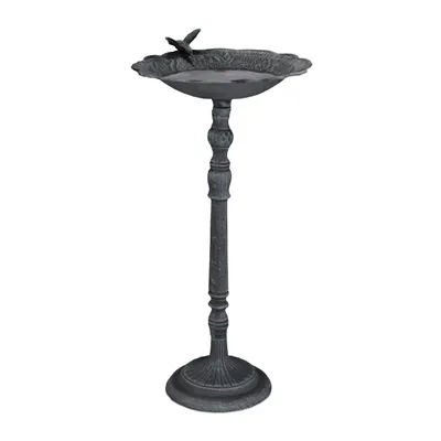 Image de Abreuvoir pour oiseaux Relaxdays, en fonte, bain pour oiseaux, dimensions : 74,5 x 37,5 x 35 cm, abreuvoir et mangeoire, modèle sur pied, vert foncé