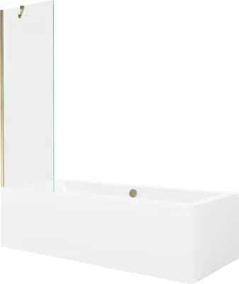 Produktbild von Mexen Cube rechteckige Badewanne 170 x 80 cm mit Verkleidung und 1-flügeliger Duschwand 60 cm, transparent, gold - 550517080X95?