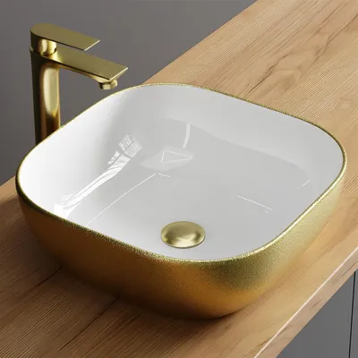 Produktbild von Planetmöbel Aquil Deluxe Waschbecken Oval 42 cm - Gold | Aufsatzwaschbecken für Badezimmer und Gäste-WC