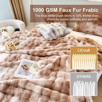 Obrázek produktu pro （160 * 100 cm, káva s barevným gradientem）Double-sided blanket rabbit fur plyšová načechraná přikrývka, přikrývka Thick Flannel Multifunctional Sofa Blanket Soft Warm Vhodné pro postele a pohovky