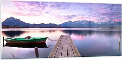 Produktbild von Bilder auf glas - See Berge Wasser - 120x50cm - Glasbilder - Wandbilder - Kunstdruck - zum Aufhängen bereit - Wanddekoration aus Glas - Glas Bilder - Wandbild auf Glas - Einteilig - GAB120x50-3671