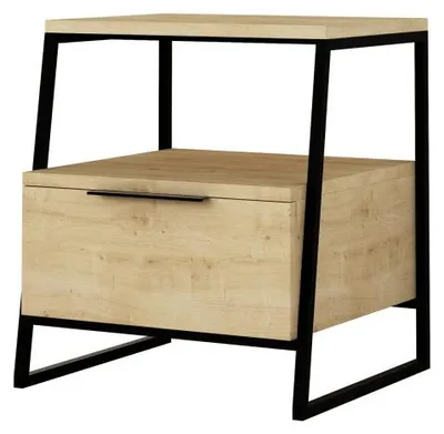 Image de Table de chevet en panneau mélaminé chêne 45 x 50 x 40 cm avec étagère