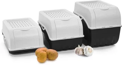 Produktbild von Famanu Aufbewahrungsboxen Set 3,5 L + 5 L + 9 L - Stapelbare Gemüseboxen für Zwiebeln und Obst, Weiß