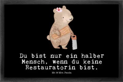Produktbild von Mr. & Mrs. Panda Bodenvorleger Restauratorin Herz 50 x 75 cm - Schwarz - Geschenk, Fussmatte, Sauberlaufmatte, Schmutzmatte, fußmatte, Gummimatte, Schmutzfangmatte