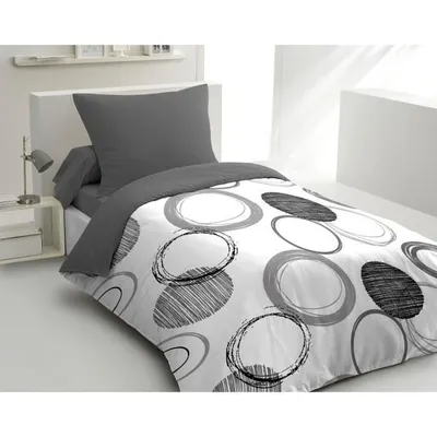 Image de Parure de lit - 1 housse de couette 140 x 200 cm + 1 taie d'oreiller 63 x 63 cm - Gris clair