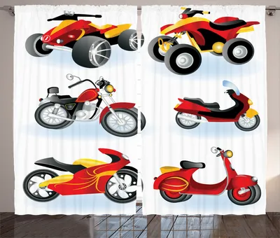 Produktbild von ABAKUHAUS Karikatur Rustikaler Gardine, Motorrad Icon Hippie, Schlafzimmer Kräuselband Vorhang mit Schlaufen und Haken, 280 x 260 cm, Schwarz Gelb