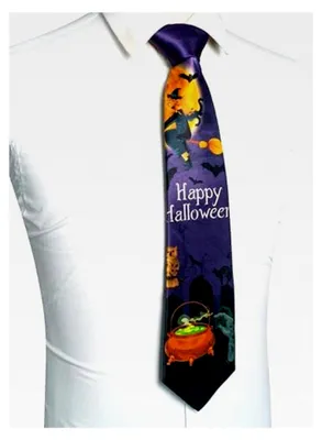 Produktbild von Halloween Krawatte für Herren mit buntem Motiv von Kürbis, Geist, Spinne und Fledermaus für Partys, Kostüme, Karneval und Cosplay