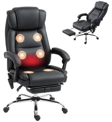 Produktbild von Verstellbarer Bš¹rostuhl in schwarzem Kunstleder mit Massage- und Heizfunktion, Fernbedienung und Fu?stš¹tze.