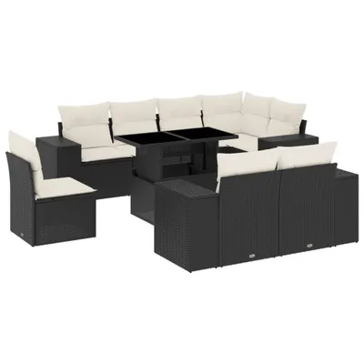Produktbild von vidaXL 9-tlg. Garten-Sofagarnitur mit Kissen Schwarz Poly Rattan
