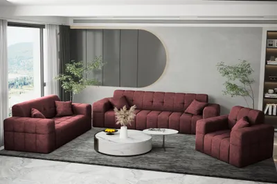 Produktbild von Sofaset Designersofa NANCY 3-2-1 in Stoff Perfekt Harmony Bordeauxrot
