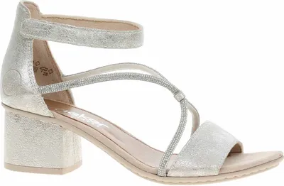Produktbild von Rieker Damen Sandale Sandalette Strass Metallic Blockabsatz 64654, Größe:40 EU, Farbe:Silber