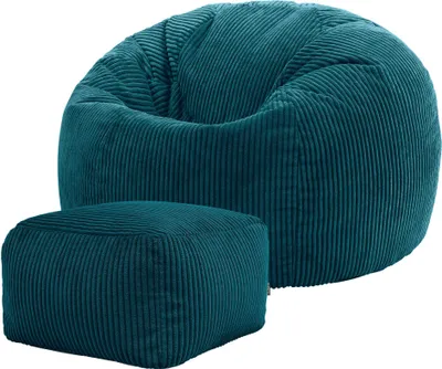 Produktbild von icon Klassischer Sitzsack Bean Bag mit Hocker, Cord Kuschelstuhl Sitzsäcke Für Das Wohnzimmer, Blaugrün - Hergestellt in Deutschland