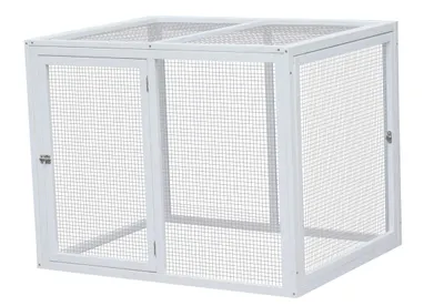 Produktbild von Dehner Freilaufgehege Florenz für Hühner/Ziergeflügel, variabel erweiterbar, 102 x 80 x 74 cm, Tannenholz/Metall, weiß