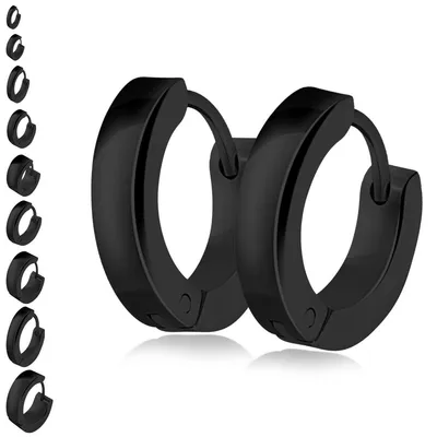 Produktbild von Edelstahl Klappcreolen Ohrringe Uni Silber oder Schwarz - Schwarz Ø 10mm / 4mm breit