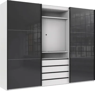 Produktbild von Schwebetürenschrank Magie Kleiderschrank Ausführung wählbar,Weiß / Glasgrau,300x65x236cm