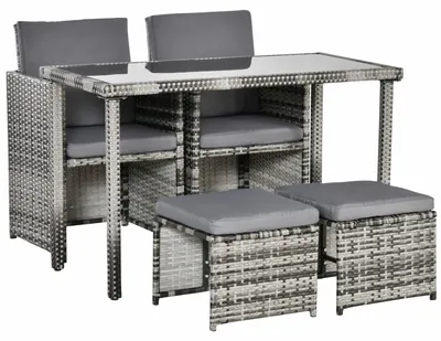 Produktbild von Outsunny Polyrattan Sitzgruppe Gartenset Garnitur 5 tlg. mit Kissen Grau