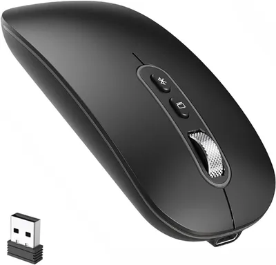 Obrázek produktu pro Bezdrátová Bluetooth myš s duálním režimem, 2.4G a BT5.1, s možností dobíjení, tichá, tenká, rozlišení 1600 DPI, kompatibilní s Mac, PC, notebooky a tablety, ergonomická