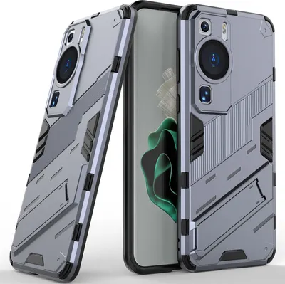 Produktbild von Armor Hülle für Huawei P60 / P60 Pro, Hybrid PC TPU Bumper Stoßfestes Schutzhülle mit Standfunktion Grau