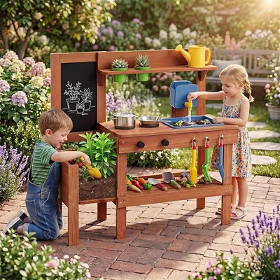 Imagen del producto de Cocina de juguete para niños, para exteriores, con depósito de agua y grifo