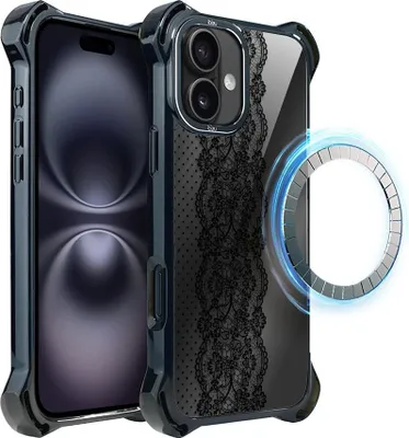 Obrázok produktu pre Puzdro IBIZU DropGuard Ultra iPhone 16 s MagSafe, polnočne modré, ornamentálna čipka