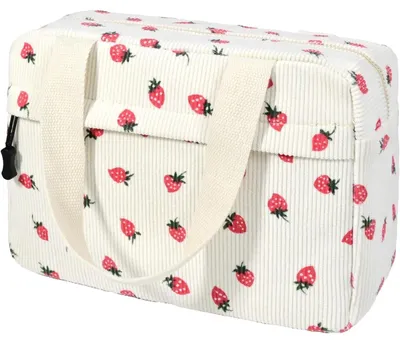 Immagine prodotto di Borsa da viaggio per donna, grande, per cosmetici, trucco e articoli da toilette, motivo fragola, 30x20x10 cm