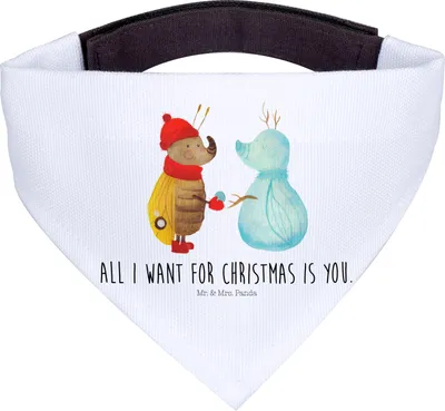 Produktbild von Mr. & Mrs. Panda Bandana Nachtfalter Schneemann - Weiß - Geschenk, Schnee, Halstuch für Hund, Weihnachten, Dreieckstuch, Winterzeit, Weihnachtsgruß, Hunde, Winter