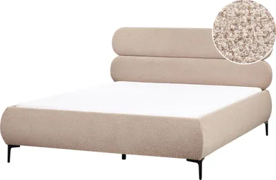 Obrázok produktu pre BELIANI Posteľ sivobéžová buklé čalúnenie čierne kovové nohy 160 x 200 cm lamelový rošt s čelom klasický minimalistický štýl spálňa
