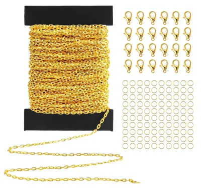 Metall-Schmuckkette 12 m, gold, 100 Ringe + 30 Karabiner