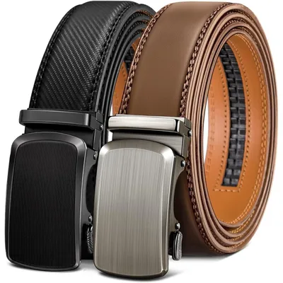 Immagine prodotto di Cintura da uomo, confezione da 2, con fibbia a scatto automatica, in pelle, larghezza 35 mm, regolabile, lunghezza 160 cm, colore nero/marrone