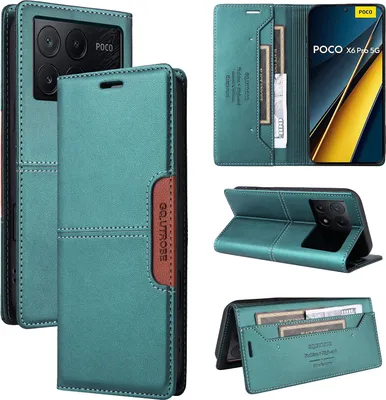 Obrázek produktu pro Pouzdro pro Xiaomi Poco X6 Pro/Redmi K70E, kožené flipové peněženkové pouzdro s přihrádkou na karty a stojánkem Zelený