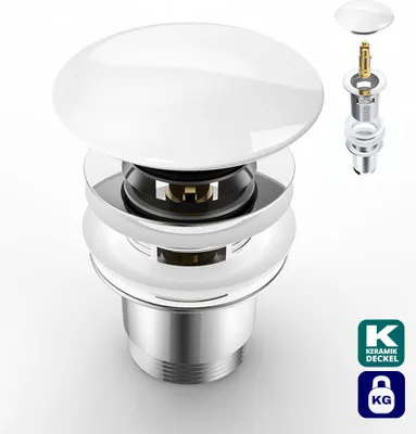 Produktbild von Push Open Waschbecken Ablauf mit Überlauf Deckel Keramik Rund AA06R