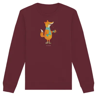 Produktbild von Mr. & Mrs. Panda Bio Baumwoll Pullover Fuchs Keks Größe M - Burgundy - Geschenk, Winter, Frieren, Sweatshirt, Pulli, Sweater, Plätzchen, Weihnachten, Weihnachtlich