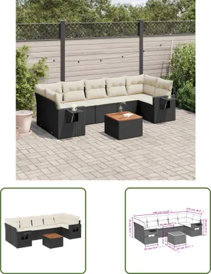 Produktbild von The Living Store 8-tlg. Garten-Sofagarnitur mit Kissen Schwarz Poly Rattan